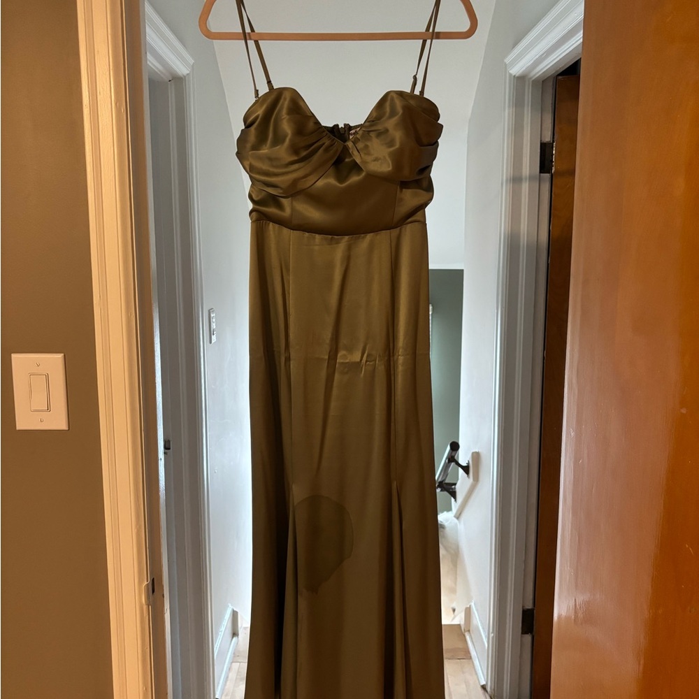 Reformation Strapless Olive Green Dress